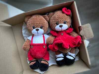 Handmade! Knitted teddy bears - a couple in love, soft toy, gift, crochet bear