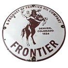 Vintage Frontier Gasoline Sign - Cowboy Gas Oil Service Station Porcelain Sign
