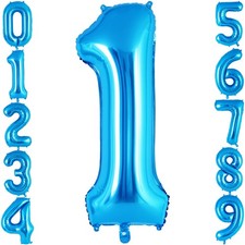 Blue Number 1 Balloon 40 Inch, Big Large Foil Helium Number Balloons, Jumbo G...