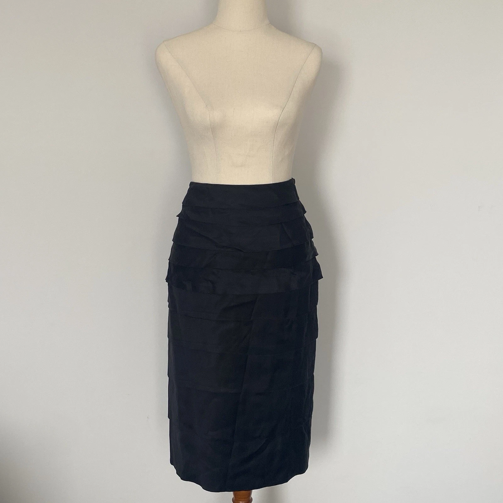 Veronika Maine Black Layered Pencil Skirt Size 10 Made in Australia