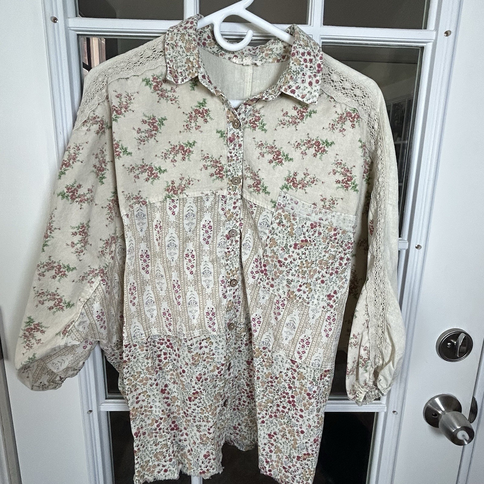 Easel Patchwork Floral Button Down Shirt Woman’s … - image 1