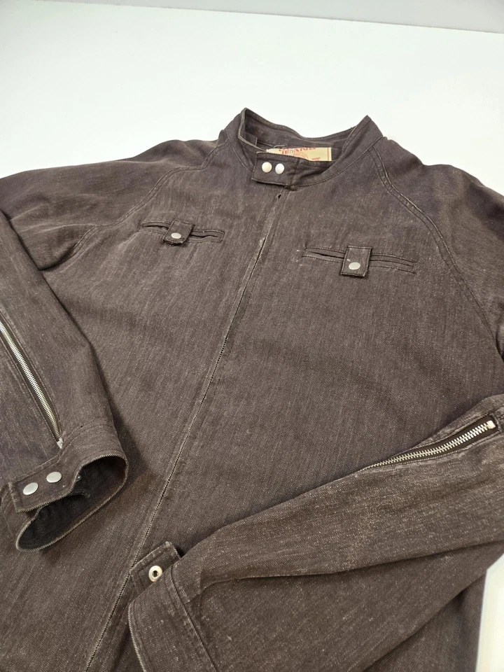 Chaqueta Jeans Guess De Colección Para Hombre Grande Marrón Espiga Algodón Moto Cremallera Años 90 Foto 2 de 4