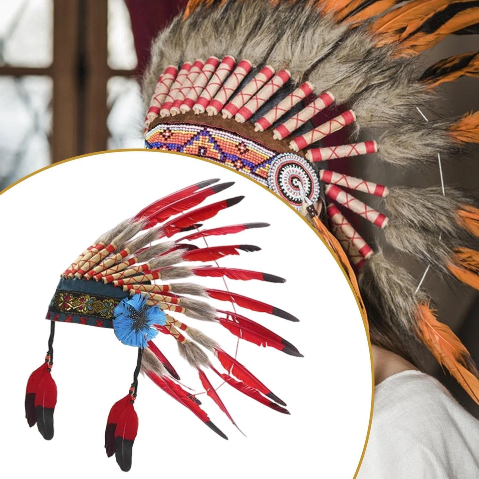 Native American Indian Headdress Party Stage Performance Chief Hat for Men Women - Image 4 of 4