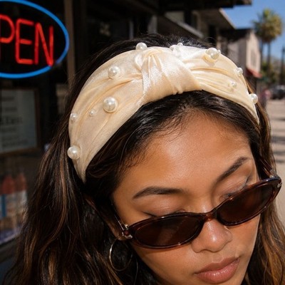 3pc Pearl Embellished Knot Headband Set Y2K Coquette Baby Blue Cream