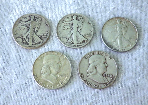 1936 1937-S 1941 Walking Liberty lot VG+ - XF 1958-D 1962-D Franklin half dollar