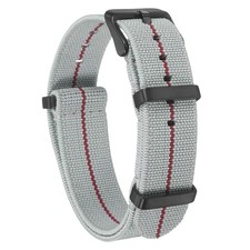 Elastic Nylon Watch Band 18mm Waterproof One Piece Watch Strap, Light Grey/Red