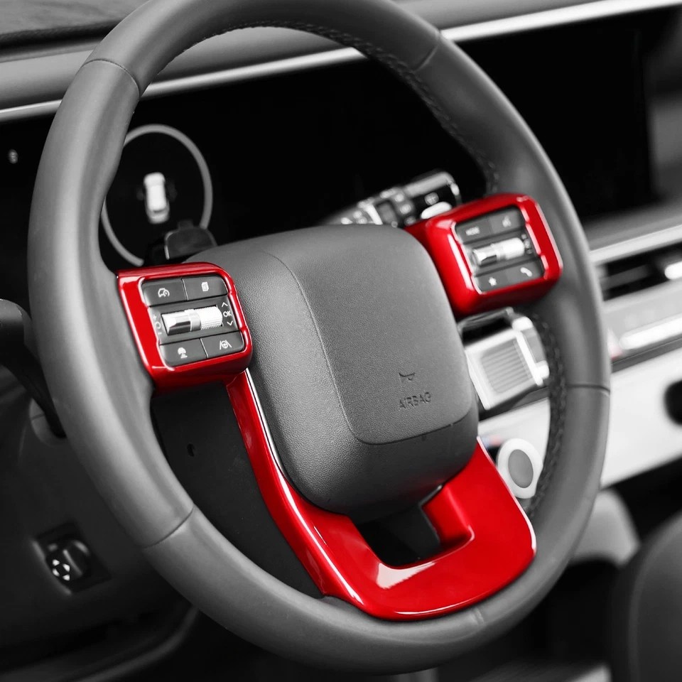 Red Steering Wheel Button Frame Trim Cover for Hyundai Palisade LX3 Ioniq 9 - Image 3 of 4