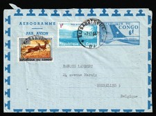 1964 Congo, Aerogram, Airmail Cover from Elizabethville to Brussels (Belgium)