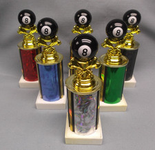 lot of 6 pool billiards mixed color columns black 8 ball topper white base