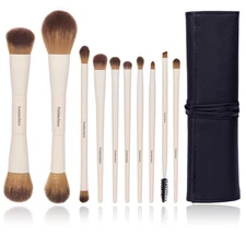 Makeup Brush Set 10Pc, Dual-Ended Makeup Brushes for Bronzer, Contour, Eyeshadow