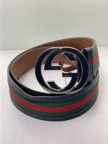 GUCCI Men's Leather Belt, Black, 114984, Shows signs of wear and bending