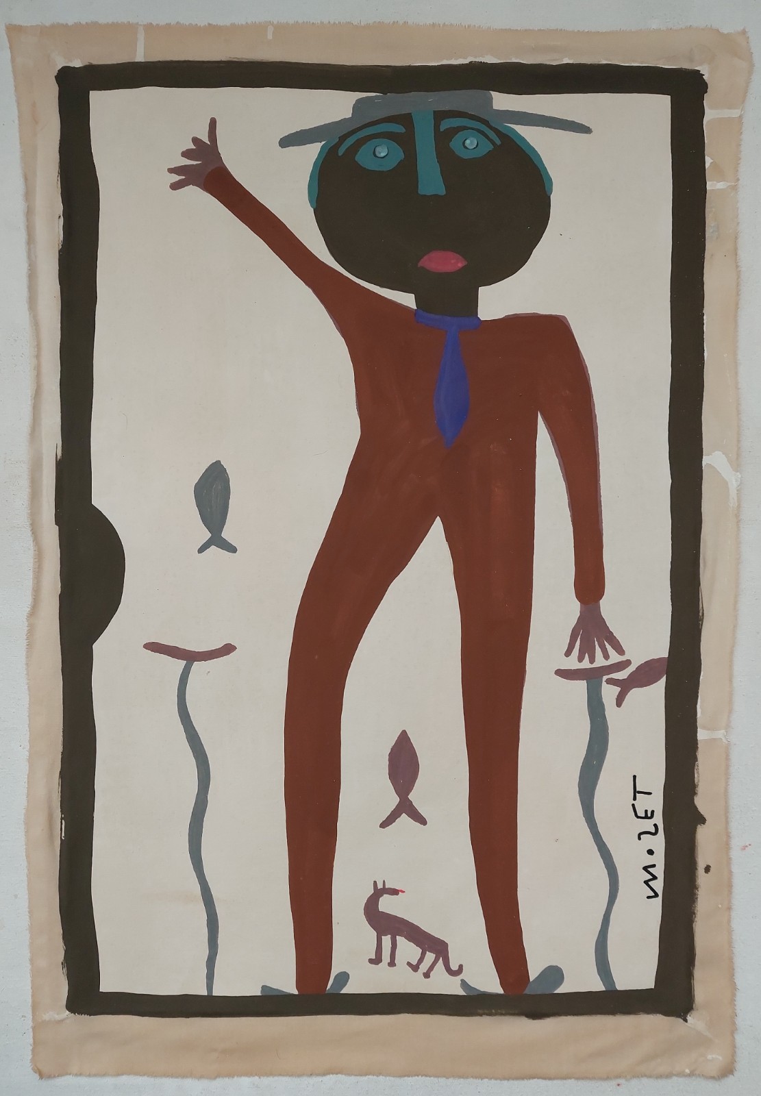 Mose Tolliver Signed Outsider Folk Art Painting on Canvas - African American Art