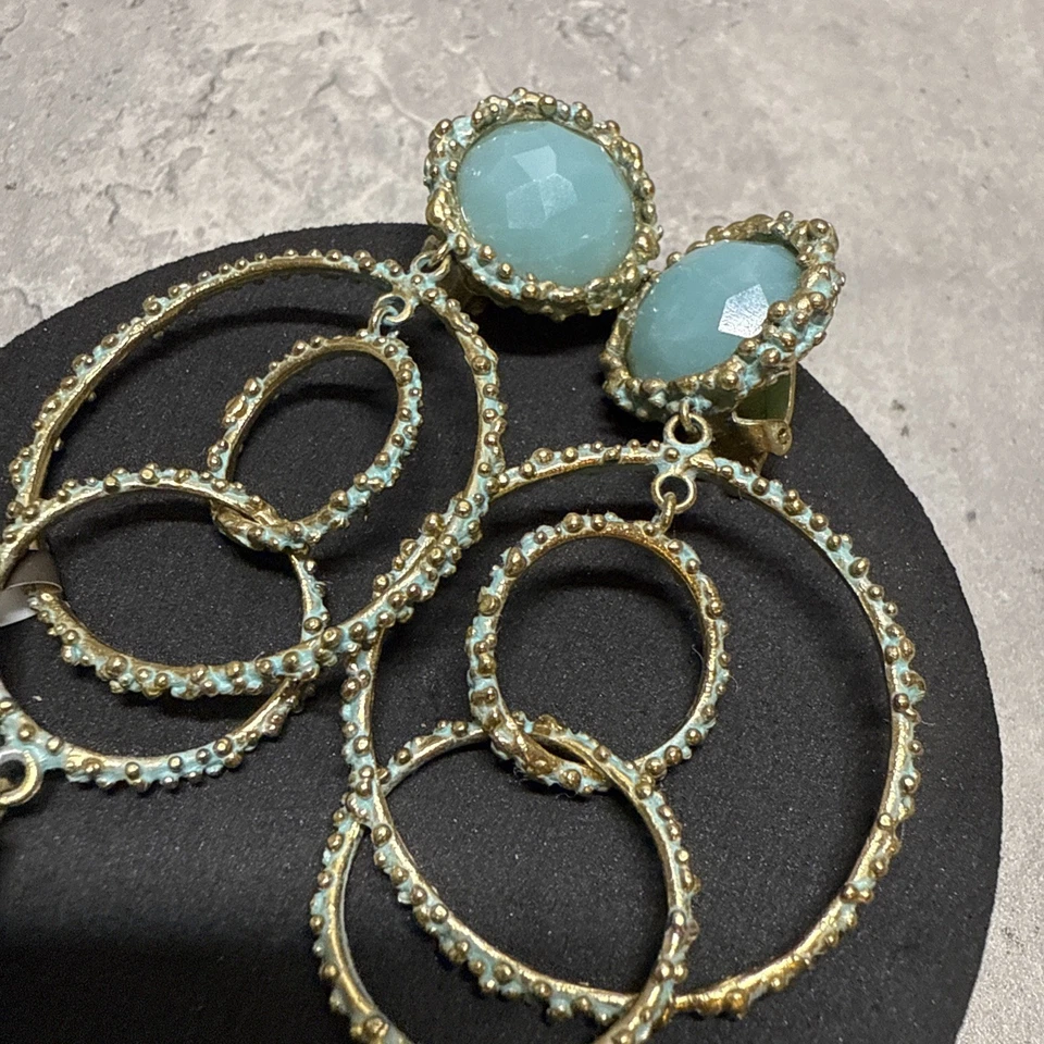 Pendientes de clip de péndulo DANIELA DE MARCHI en latón Portofino y amazonita nuevos con etiquetas Foto 4 de 4