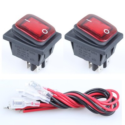 2 PCS Waterproof Rocker Switch Red LED 4 Pin OnOff Toggle With Wires 20A