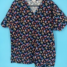 Colorful Butterfly Print scrub top sz L