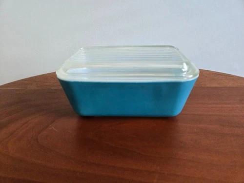 Vintage PYREX Blue Refrigerator Dish 502B + 502C Clear Glass Lid