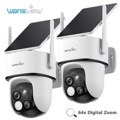 2 Pack Wansview 3MP 2K Wireless Solar Camera WIFI Security Outdoor 360°PTZ Home