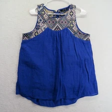 Doe & Rae Tank Top Womens Large Boho Geometric Embroidered Sleeveless Tie Back