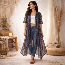 Gypsies Moondust Sheer Boho High-Low Duster Kimono One Size up to L