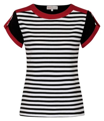 Shirt, Kurzarm, Viskose, Jersey, Rundhals, Streifen, maritim, blau / weiß / rot - Bild 1 von 2