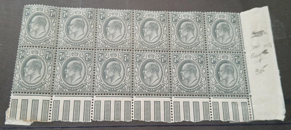 VERY RARE MINT Block of 12 GB KEVII 7d SG305 SlateGrey Unmounted Unhinged Stamps - Image 4 of 4