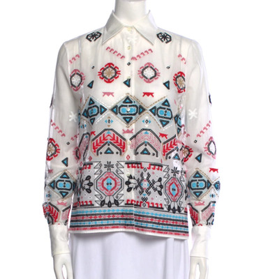 Ermanno Scervino Printed Long Sleeve Button-Up Top Size: XS | US2 Women's Shirt
