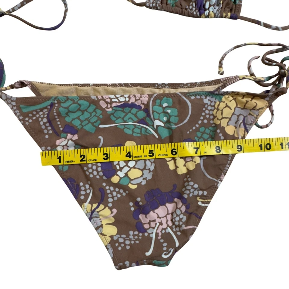 Missioni Swim 42/6 Floral Print Triangle String Bikini Swimsuit Multicolor Brown - Image 4 of 4