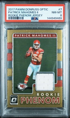 2017 PANINI DONRUSS OPTIC ROOKIE PHENOM JERSEY #7 PATRICK MAHOMES II RC PSA 8