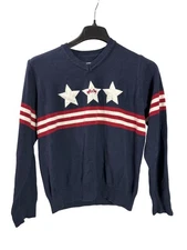 Equine Couture XL Stars & Stripes Sweater Navy Blue White Red Embroidered Horses