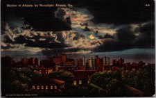 1943 Skyline of Atlanta by Moonlight Georgia Postcard