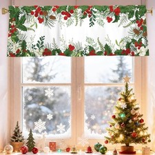 Christmas Curtain Valance 54x18 Inch Holly Branches with Red Berries Curtain