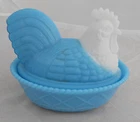 Vintage Westmoreland Light Blue Body with white head Hen On Nest Basket chicken