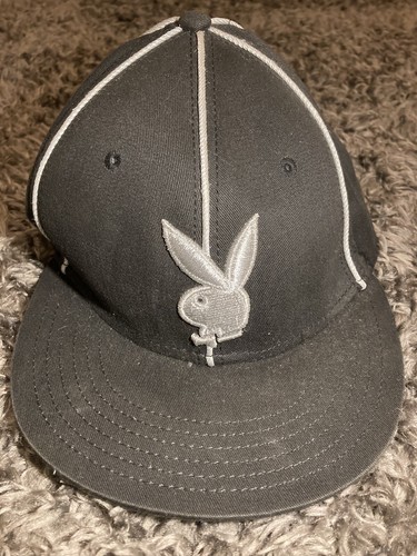 Rare playboy black silver fitted hat 