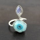 Anillos enchapados en plata de cuarzo opalita de cuarzo solar azul natural regalos para ella
