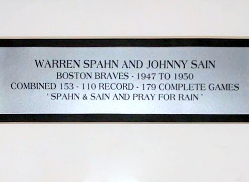 WARREN SPAHN JOHNNY SAIN 2X AUTOGRAPHED 16X20 PHOTO PRAY RAIN INSCRIP FRAMED - Picture 3 of 4