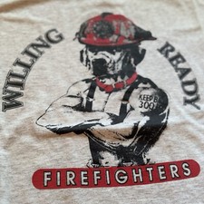 Vintage Firefighters Shirt Men s Size Large Dog Willing Ready