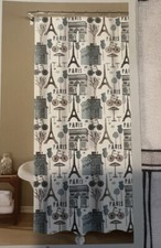 Paris Shower Curtain Eiffel Tower Inspired Surroundings 72 X 72 White Blue Gray