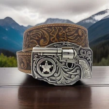 Justin Kids Lil' Trigger 3D Buckle Leather Belt Made in USA Size 26 NWT List $42