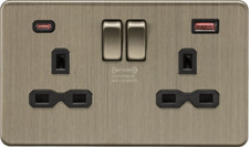 KNIGHTSBRIDGE SCREWLESS FLATPLATE LIGHT SWITCHES & SOCKETS ANTIQUE BRASS RANGE