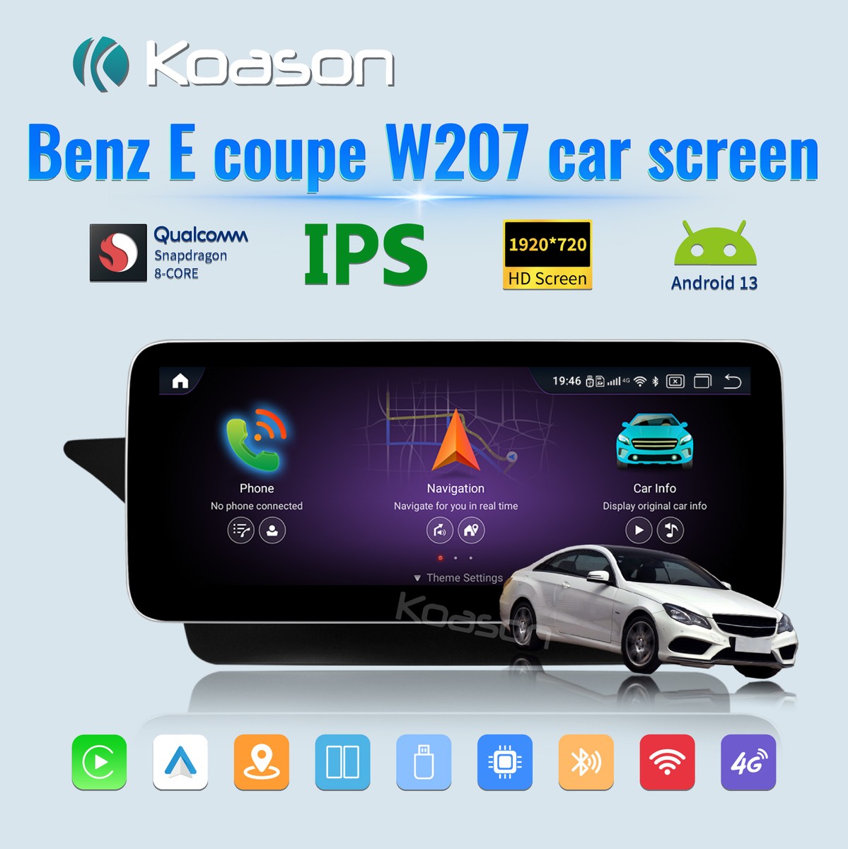 Autoradio Android 13 Erisin 10.25" GPS DAB+ Pour Mercedes Classe E W207/C207/A207 - 4Go/64Go, Bluetooth 5.0, Apple CarPlay