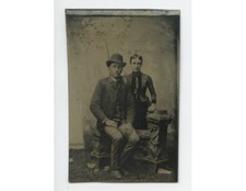 TINTYPE STUDIO PORTRAIT MAN + WIFE, 1/6 PLATE