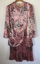 Vintage Alistair Stephen Woman Size 10 Dress Pink Black Animal Print Shiny 80s