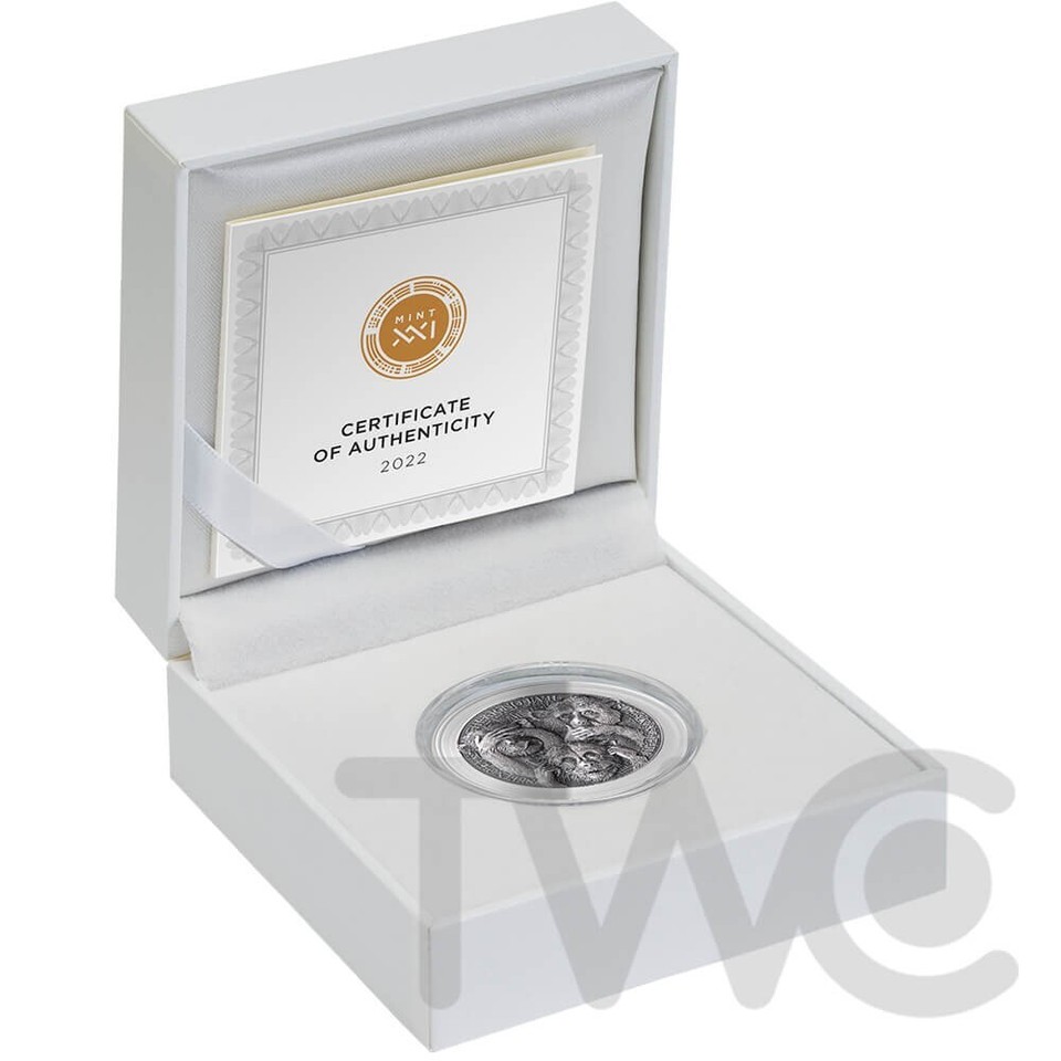 Three Wise Monkeys Life Quotes 1oz Antique finish Silver Coin 5 Cedis