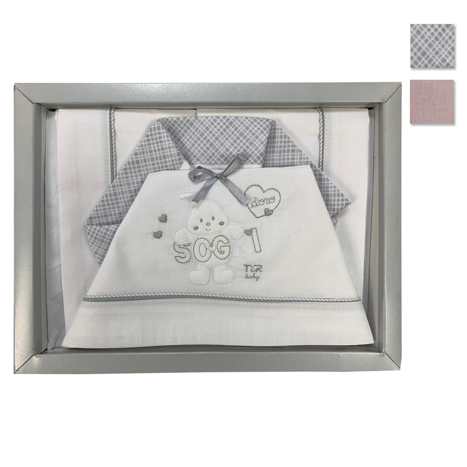 Coordinato lettino Piccole Emozioni neonato set 3 pezzi in cotone ricamato 1941