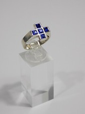 Eleganter 925er Silber Damening fünf Blaue Steine massiv Designschmuck