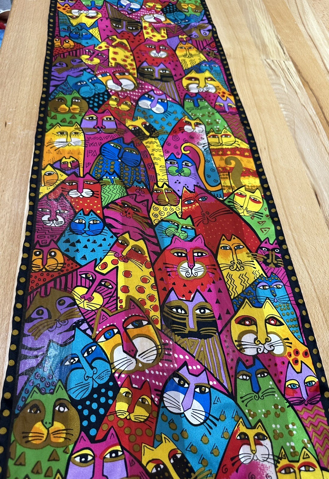 Laurel Burch Multi Cat Rectangular Silk Scarf Vib… - image 2
