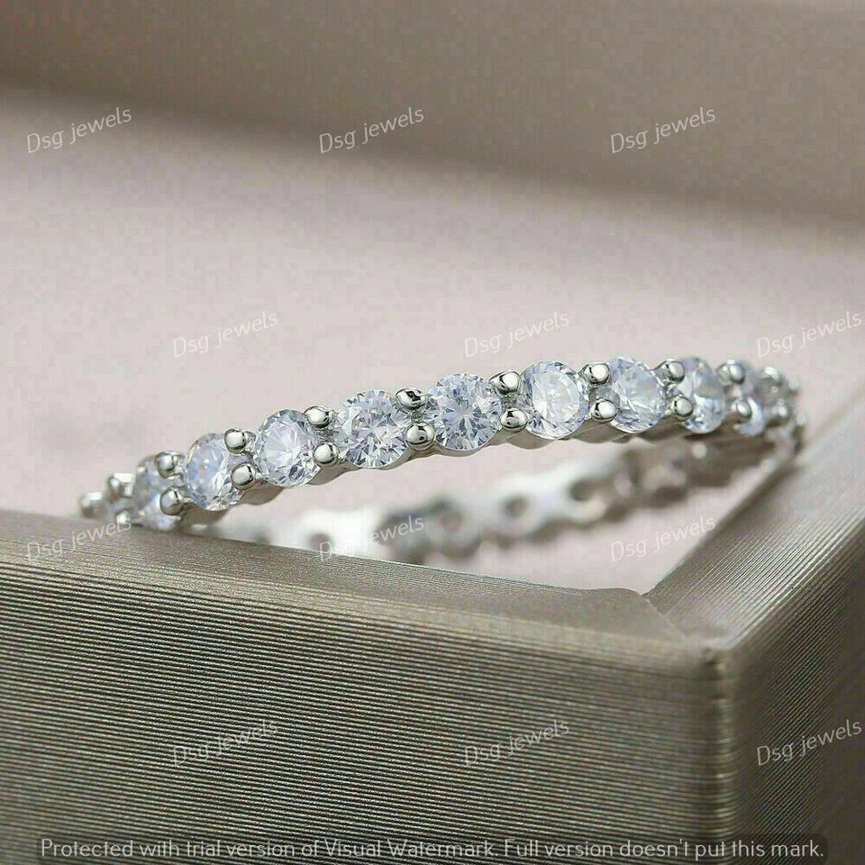 Обручальное кольцо Full Eternity обручальное кольцо 2 карата муассанит круглой огранки покрытие белым золотом 14 карат - Изображение 4 из 4