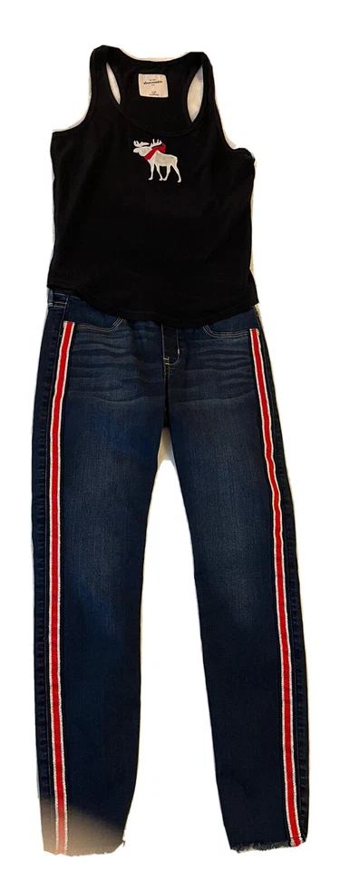 Abercrombie & Fitch Girls Size 13-14 Pull On Jean Leggings & Mascot Tank Top - Image 2 of 2