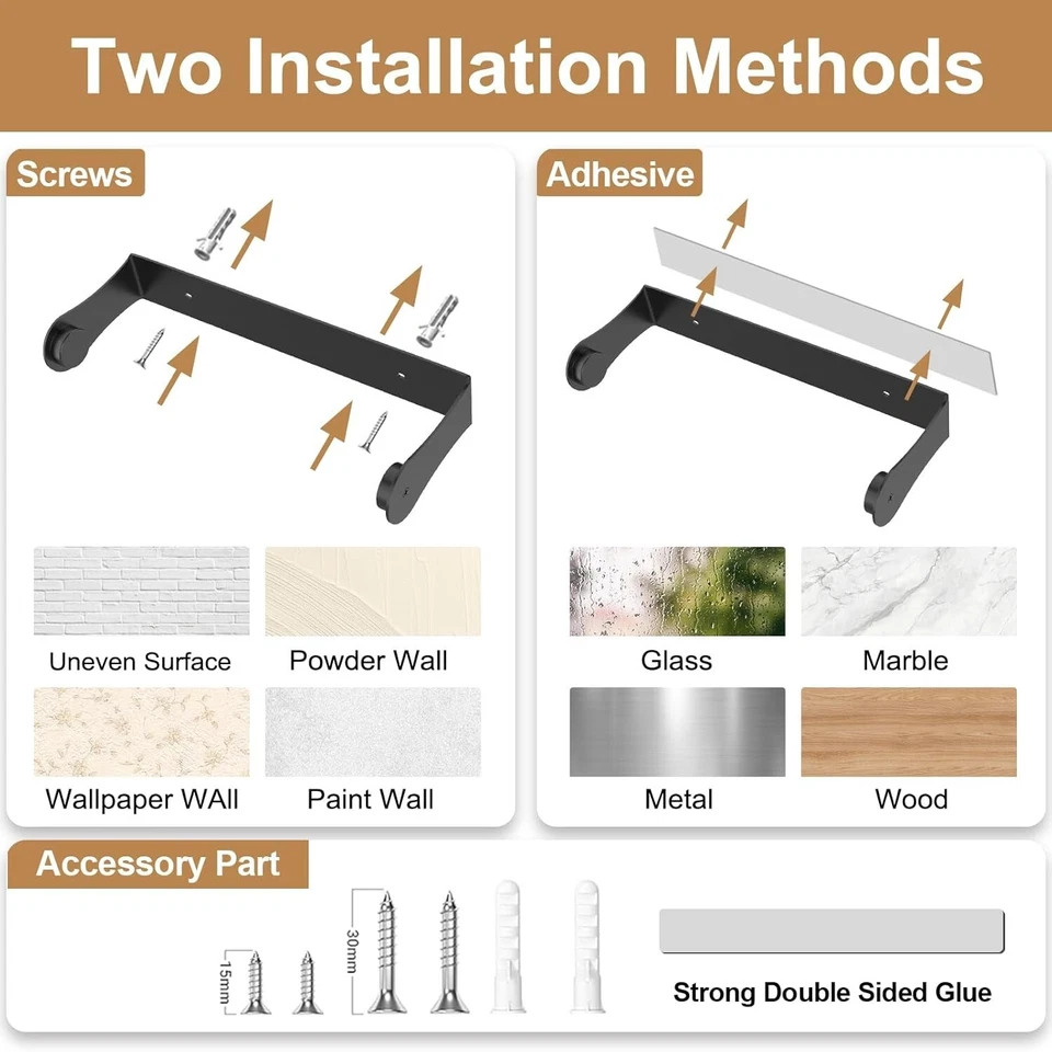 Paper Towel Holder Under Cabinet, Stainless Steel, Black Wall Mount Paper - Image 3 of 4