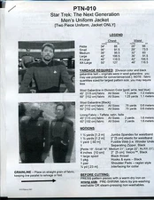NEWLY REVISED Star Trek TNG Men's Uniform Jacket Pattern:  P-XX  --   PTN-010